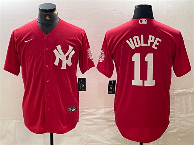 Men's New York Yankees #11 Anthony Volpe Red Cool Base Stitched Baseball Jersey